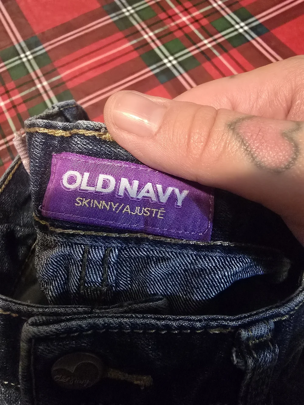 Old Navy Girls Dark Blue Skinny Jeans with Black Sparkle Side Trim